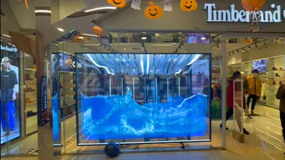 Solución de pantalla transparente de alto brillo para interiores para tiendas de marcas en grandes centros comerciales